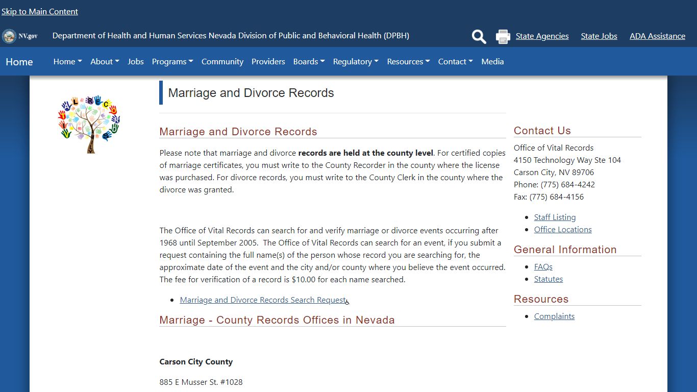 Marriage and Divorce Records - Home - Nevada